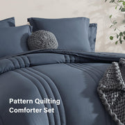Set de Cama Completo 7 Piezas Full — Azul Gris con Sábanas - QueensalesOF