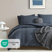 Set de Cama Completo 7 Piezas Full — Azul Gris con Sábanas - QueensalesOF