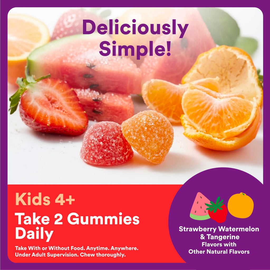 SmartyPants Kids Plus Multi & Immunity Multivitamin Gummies with Vitamins C, D, B6, B12, A, Zinc, Biotin, Iodine, Gluten Free, Clean Label, Two Fruit Flavors, 60 Gummies (30 Day Supply)