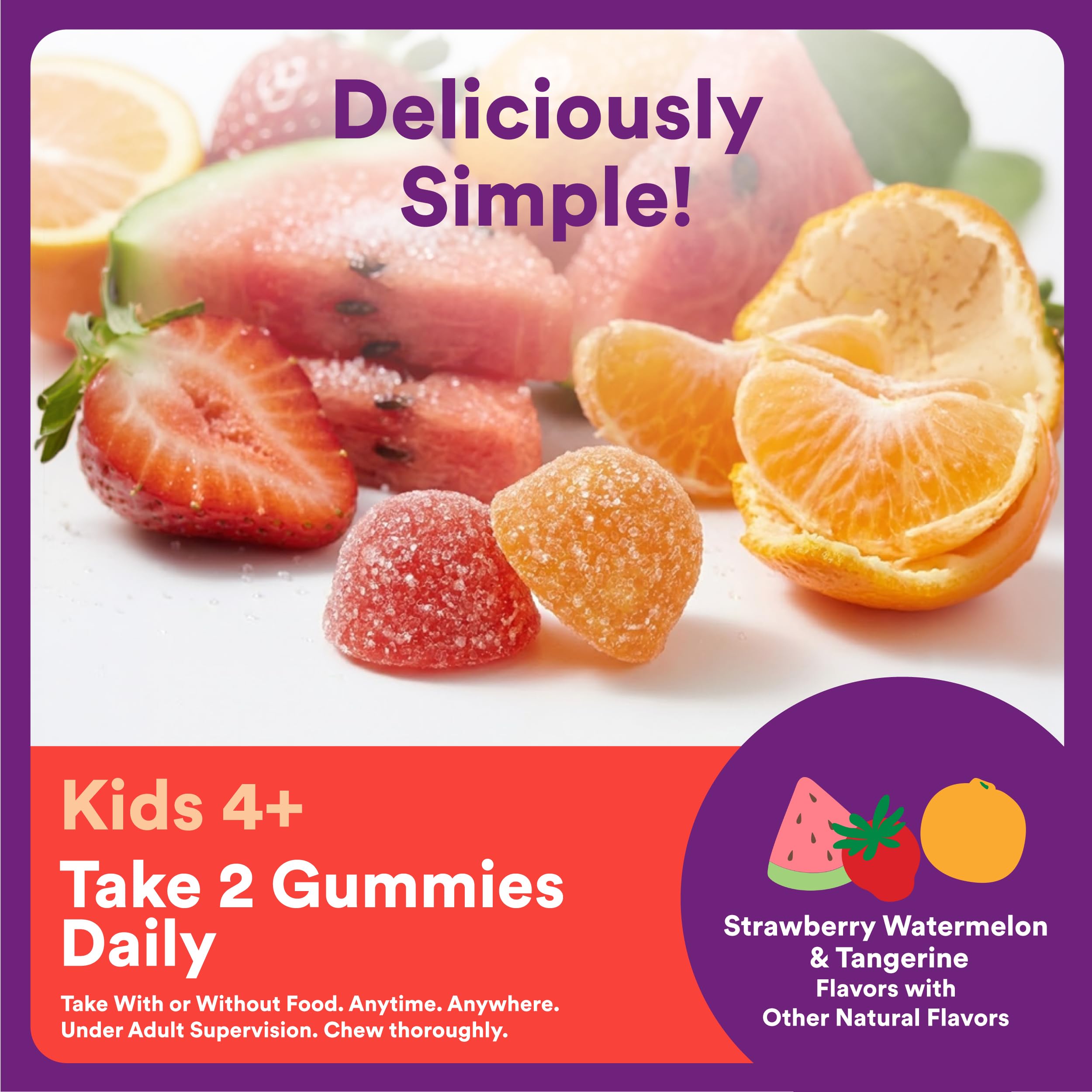 SmartyPants Kids Plus Multi & Immunity Multivitamin Gummies with Vitamins C, D, B6, B12, A, Zinc, Biotin, Iodine, Gluten Free, Clean Label, Two Fruit Flavors, 60 Gummies (30 Day Supply)