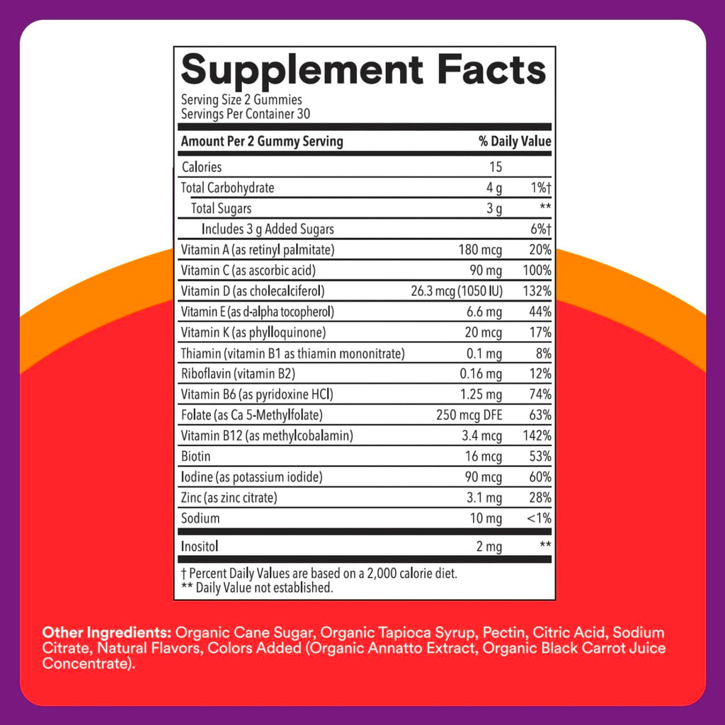 SmartyPants Kids Plus Multi & Immunity Multivitamin Gummies with Vitamins C, D, B6, B12, A, Zinc, Biotin, Iodine, Gluten Free, Clean Label, Two Fruit Flavors, 60 Gummies (30 Day Supply)