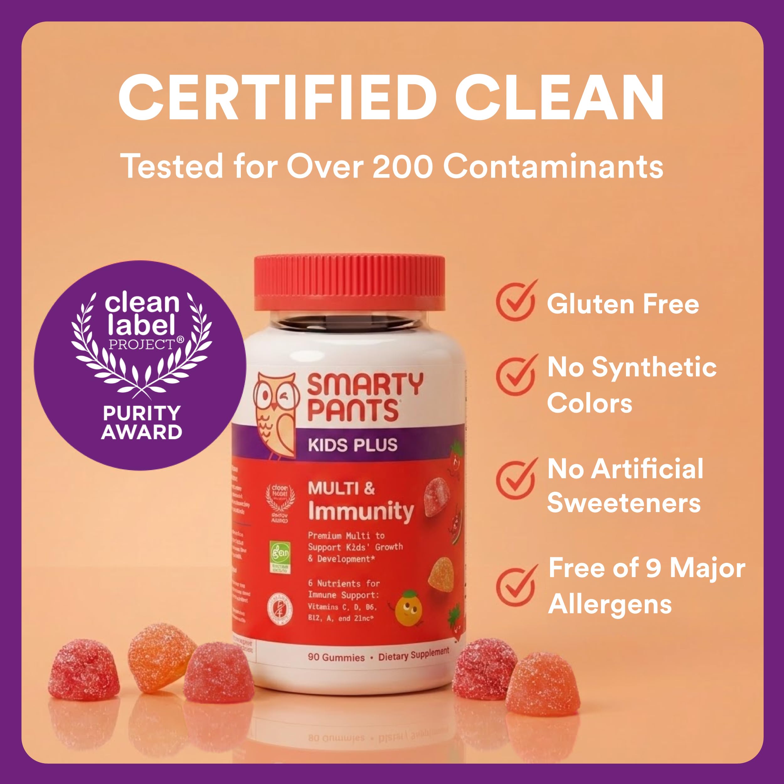 SmartyPants Kids Plus Multi & Immunity Multivitamin Gummies with Vitamins C, D, B6, B12, A, Zinc, Biotin, Iodine, Gluten Free, Clean Label, Two Fruit Flavors, 60 Gummies (30 Day Supply)