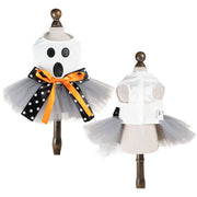 Ghost Face Ghost Polka Dot Bow Halloween Pet Tulle Dress for Maltese, Gray Mesh Festival Costume - QueensalesOF