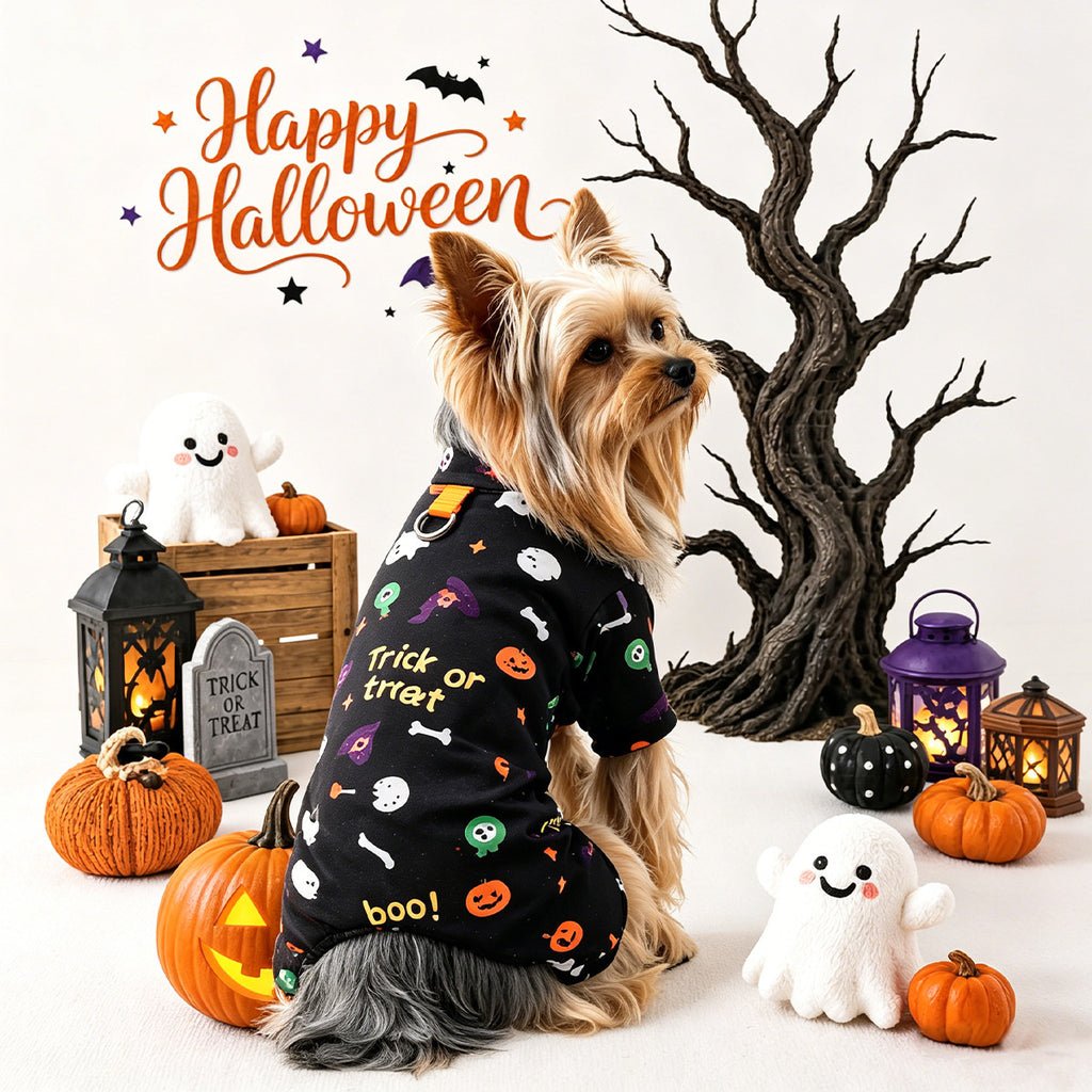 Pet Clothing for Dogs and Cats, Cute Halloween Floral Home Wear, Belly Cover Sleepwear