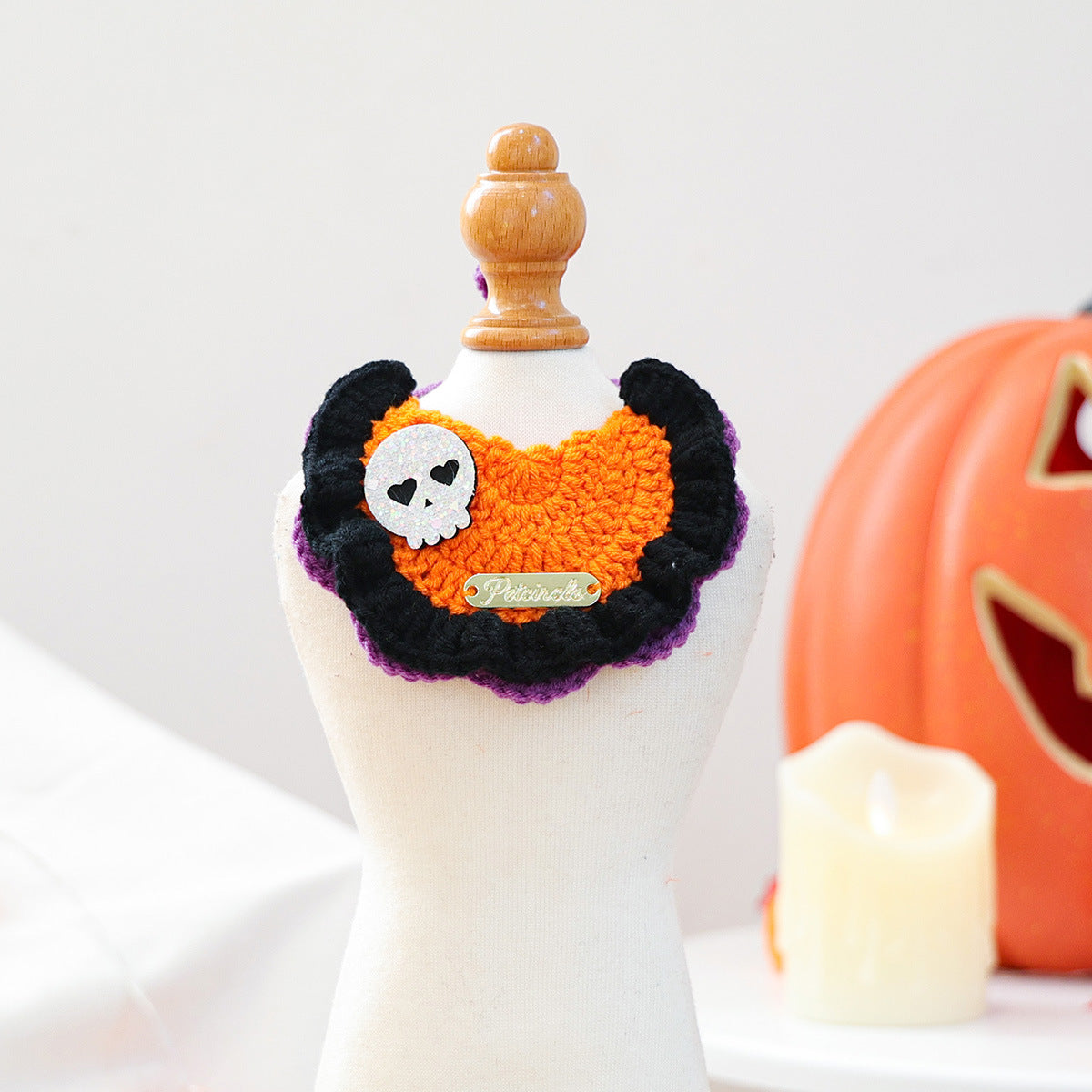 Pet Accessories Halloween Knit Gold Label Bandana Cat Dog Neck Scarf Ghost Festival Pumpkin Collar