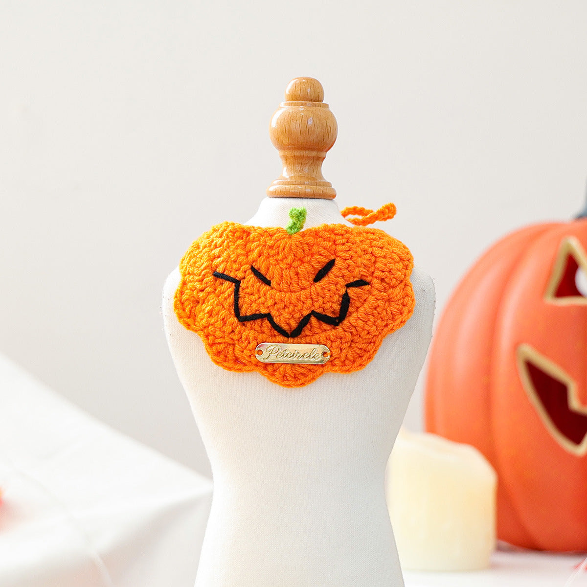Pet Accessories Halloween Knit Gold Label Bandana Cat Dog Neck Scarf Ghost Festival Pumpkin Collar