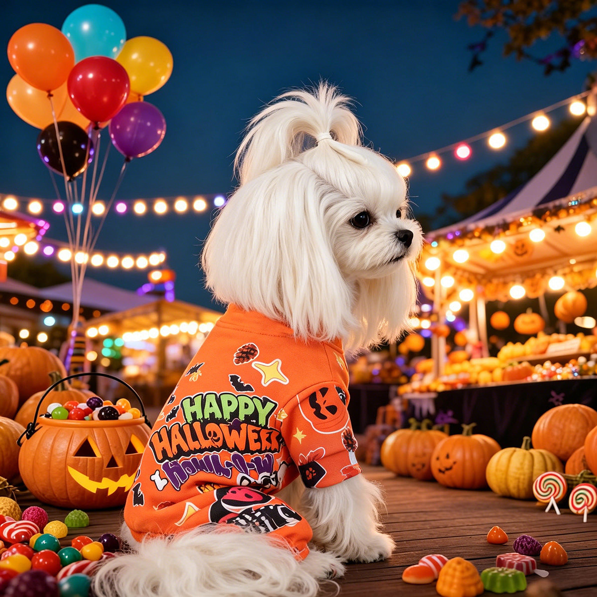 Halloween Orange Pet Onesie Four-Legged Pajamas for Teddy, Yorkshire TerrierUniversal Pumpkin Print Clothing