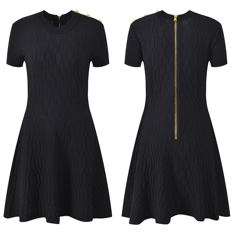 Short sleeved round neck A-line dress