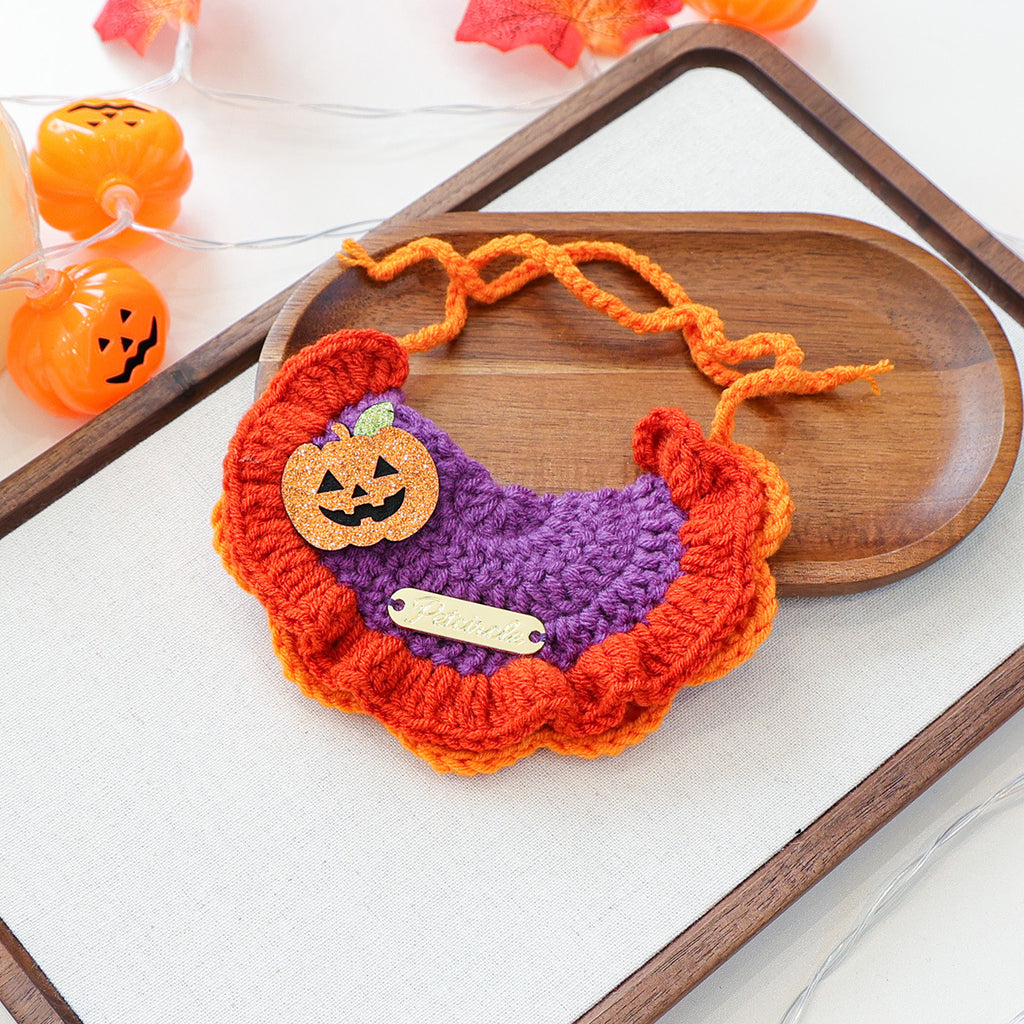 Pet Accessories Halloween Knit Gold Label Bandana Cat Dog Neck Scarf Ghost Festival Pumpkin Collar