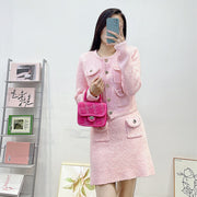 Round neck long sleeved short skirt set - QueensalesOF