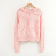Long sleeve top korean fashion cropped cardigans women knit sweaters zipper up cute cardigan preppy style hooded sweater Autumn - QueensalesOF