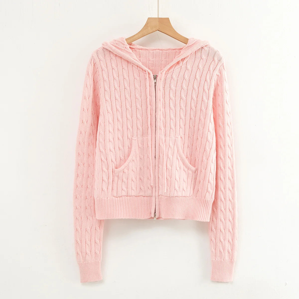 Long sleeve top korean fashion cropped cardigans women knit sweaters zipper up cute cardigan preppy style hooded sweater Autumn