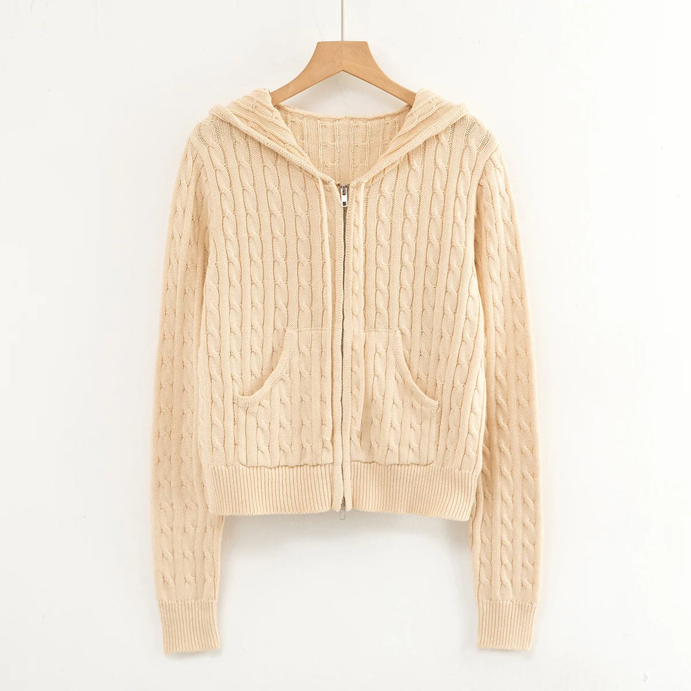 Long sleeve top korean fashion cropped cardigans women knit sweaters zipper up cute cardigan preppy style hooded sweater Autumn - QueensalesOF