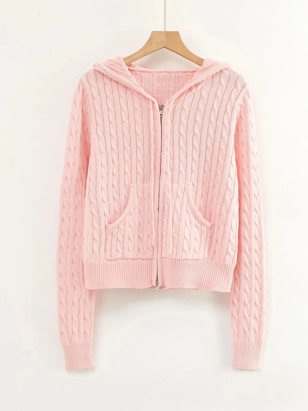 Long sleeve top korean fashion cropped cardigans women knit sweaters zipper up cute cardigan preppy style hooded sweater Autumn