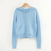 Long sleeve top korean fashion cropped cardigans women knit sweaters zipper up cute cardigan preppy style hooded sweater Autumn - QueensalesOF