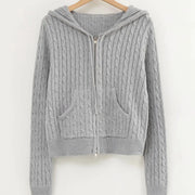 Long sleeve top korean fashion cropped cardigans women knit sweaters zipper up cute cardigan preppy style hooded sweater Autumn - QueensalesOF