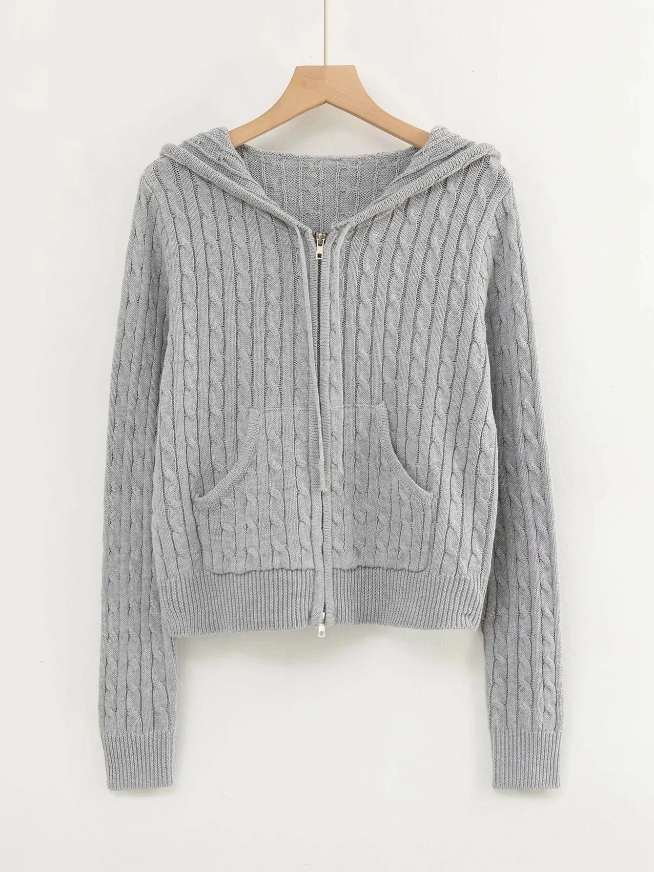 Long sleeve top korean fashion cropped cardigans women knit sweaters zipper up cute cardigan preppy style hooded sweater Autumn