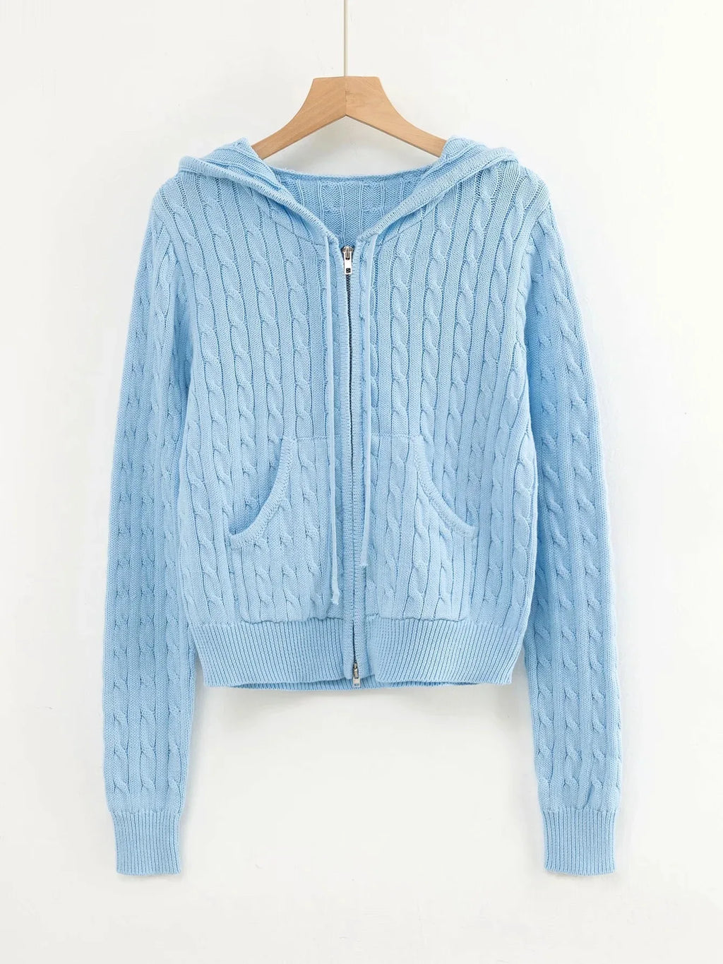Long sleeve top korean fashion cropped cardigans women knit sweaters zipper up cute cardigan preppy style hooded sweater Autumn
