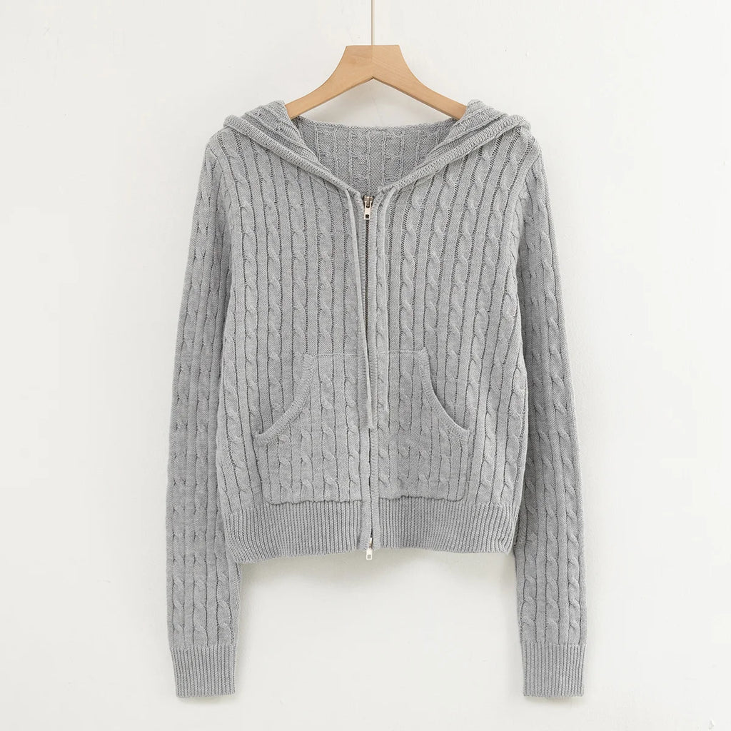 Long sleeve top korean fashion cropped cardigans women knit sweaters zipper up cute cardigan preppy style hooded sweater Autumn