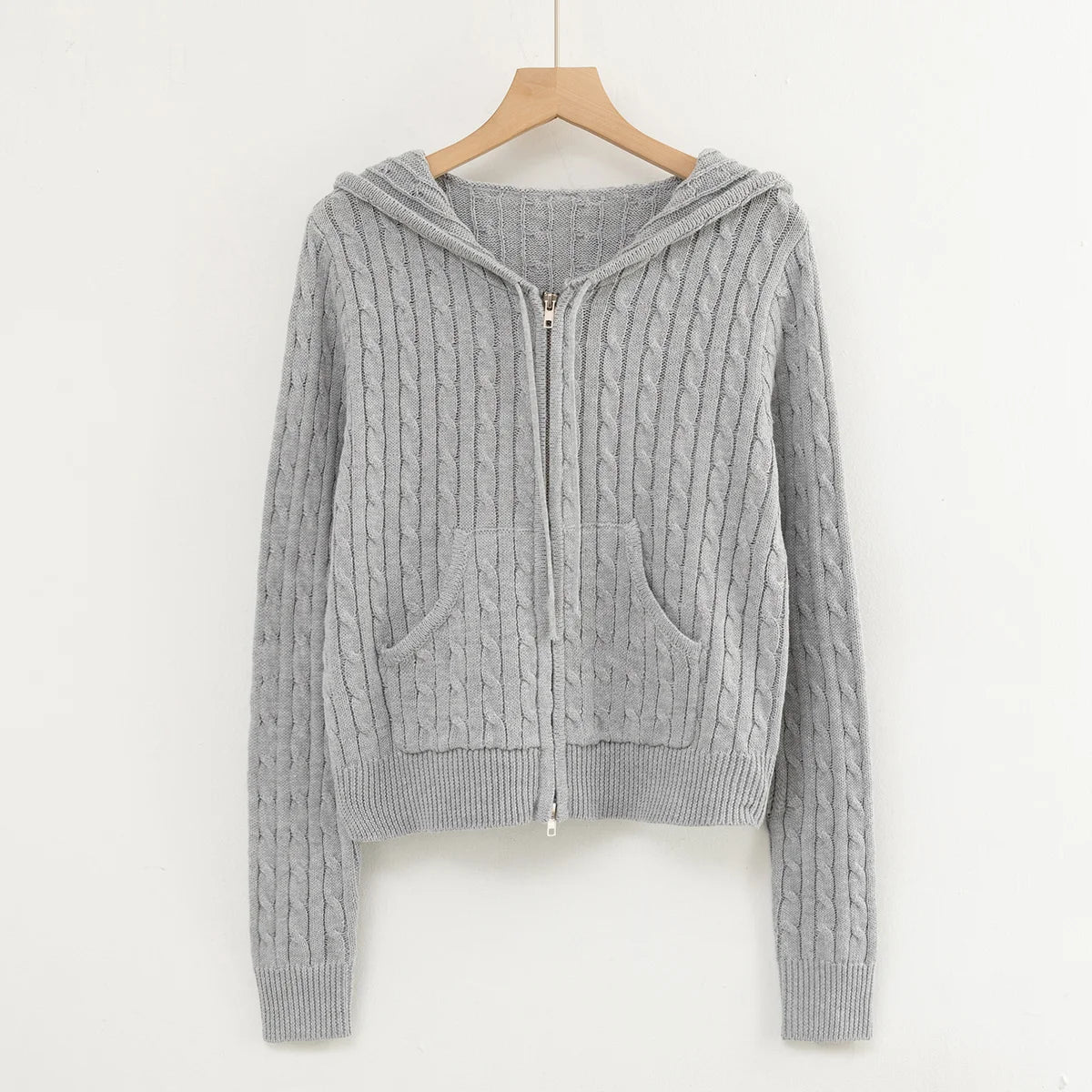 Long sleeve top korean fashion cropped cardigans women knit sweaters zipper up cute cardigan preppy style hooded sweater Autumn