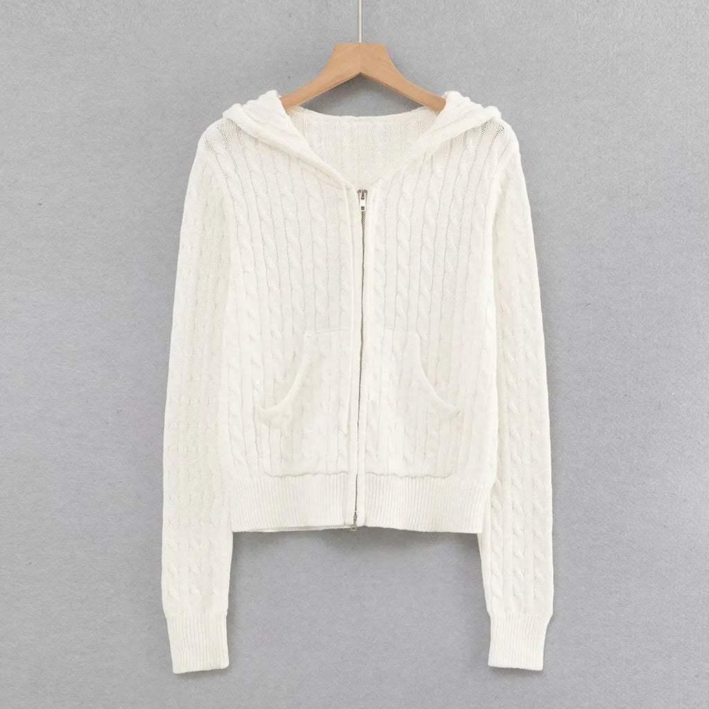 Long sleeve top korean fashion cropped cardigans women knit sweaters zipper up cute cardigan preppy style hooded sweater Autumn