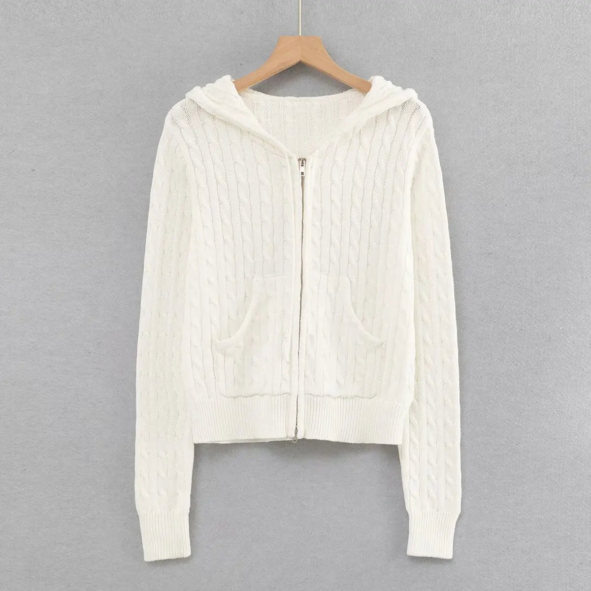 Long sleeve top korean fashion cropped cardigans women knit sweaters zipper up cute cardigan preppy style hooded sweater Autumn
