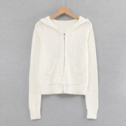 Long sleeve top korean fashion cropped cardigans women knit sweaters zipper up cute cardigan preppy style hooded sweater Autumn - QueensalesOF