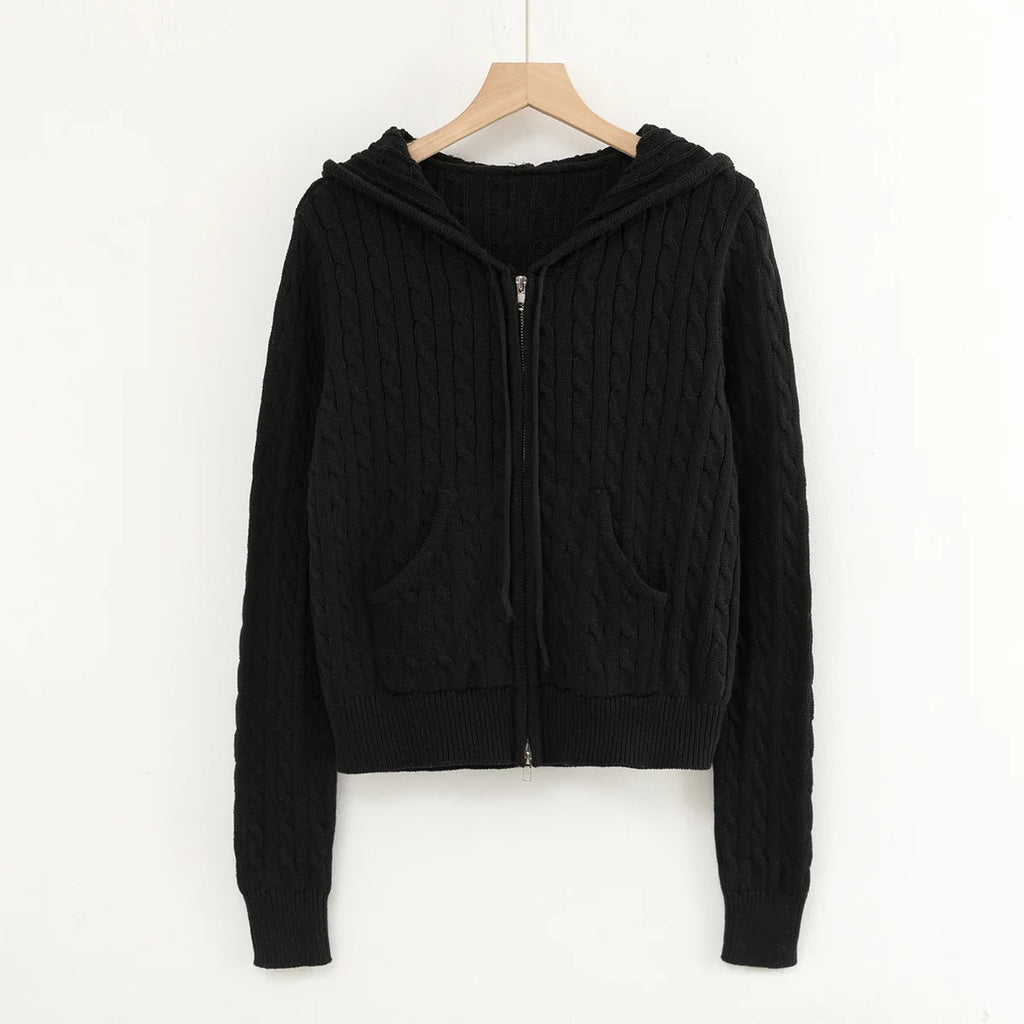Long sleeve top korean fashion cropped cardigans women knit sweaters zipper up cute cardigan preppy style hooded sweater Autumn