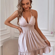 Vestido Plisado con Escote V — Elegancia Casual Moderna - QueensalesOF