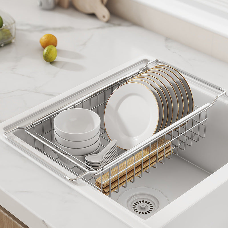 Stainless Steel Kitchen Telescopic Sink Rack Drying Bowl Chopsticks Wipe Household Dishes Multi-functional Storage Rack Cross-border