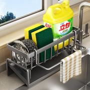 Kitchen Sink Drain Rack Faucet Multi-Purpose Drain Ventilation with Towel Bar Sponge Dishwashing Liquid Storage Rack - QueensalesOF