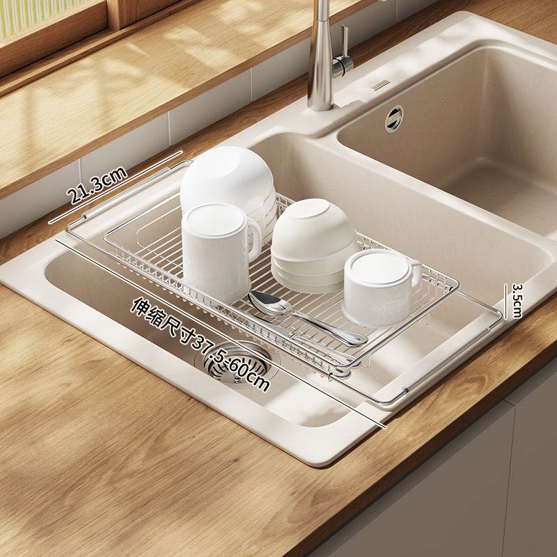Stainless Steel Kitchen Telescopic Sink Rack Drying Bowl Chopsticks Wipe Household Dishes Multi-functional Storage Rack Cross-border