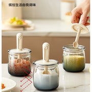 Retractable Seasoning Box Glass Kitchen Seasoning Jar Spoon Lid Integrated Monosodium Glutamate Seasoning Jar Household Salt Jar Seasoning Bottle suit - QueensalesOF