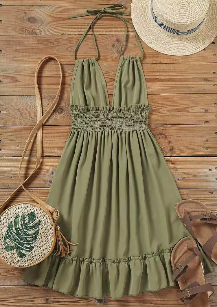 Vestido Plisado con Escote V — Elegancia Casual Moderna - QueensalesOF