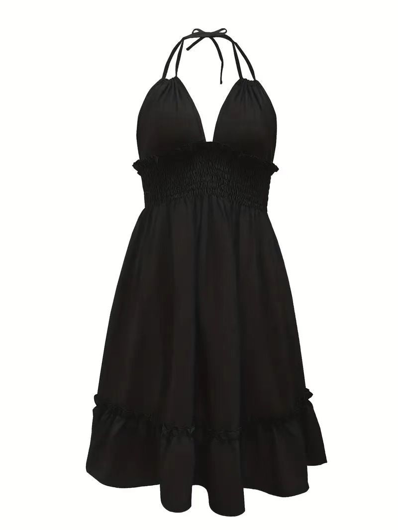 Vestido Plisado con Escote V — Elegancia Casual Moderna - QueensalesOF