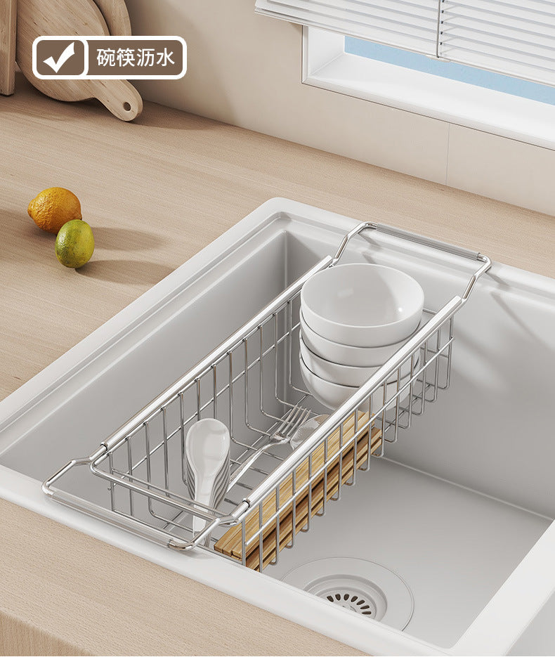 Stainless Steel Kitchen Telescopic Sink Rack Drying Bowl Chopsticks Wipe Household Dishes Multi-functional Storage Rack Cross-border