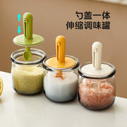 Retractable Seasoning Box Glass Kitchen Seasoning Jar Spoon Lid Integrated Monosodium Glutamate Seasoning Jar Household Salt Jar Seasoning Bottle suit - QueensalesOF