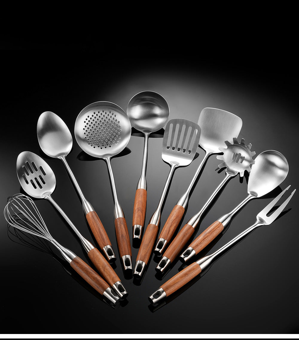 Cross-Border Kitchenware 316 Stainless Steel Spatula for Cooking Household Soup Spoon Rosewood Handle Spatula Kitchen Utensils Frying Spoon