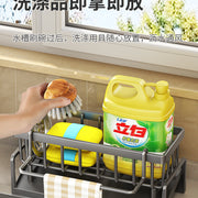 Kitchen Sink Drain Rack Faucet Multi-Purpose Drain Ventilation with Towel Bar Sponge Dishwashing Liquid Storage Rack - QueensalesOF