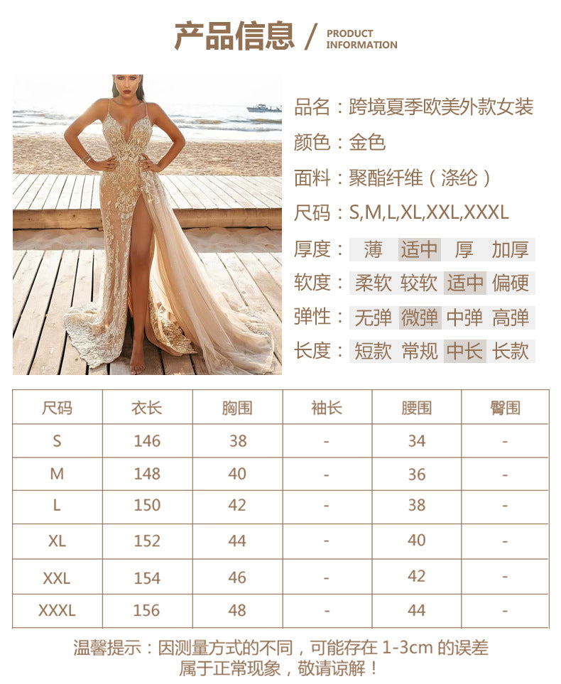 2025 Cross-Border Summer European and American Amazon Outer Women's Dress Ebay Suspender Sleeveless Mesh Cut Out Long Skirt