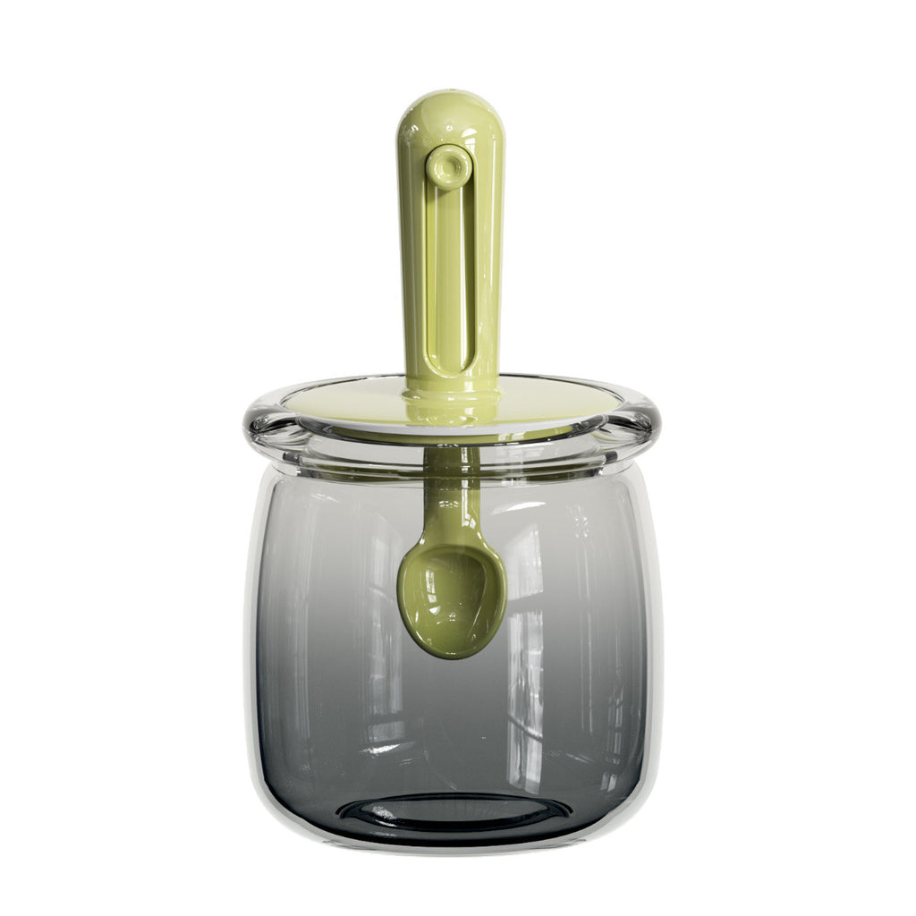 Retractable Seasoning Box Glass Kitchen Seasoning Jar Spoon Lid Integrated Monosodium Glutamate Seasoning Jar Household Salt Jar Seasoning Bottle suit