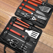 Outdoor camping barbecue tools combination stainless steel grill suit wooden handle fork shovel clip BBQ accessories cloth bag - QueensalesOF