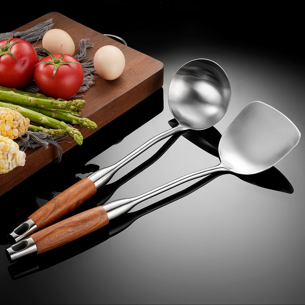 Cross-Border Kitchenware 316 Stainless Steel Spatula for Cooking Household Soup Spoon Rosewood Handle Spatula Kitchen Utensils Frying Spoon - QueensalesOF
