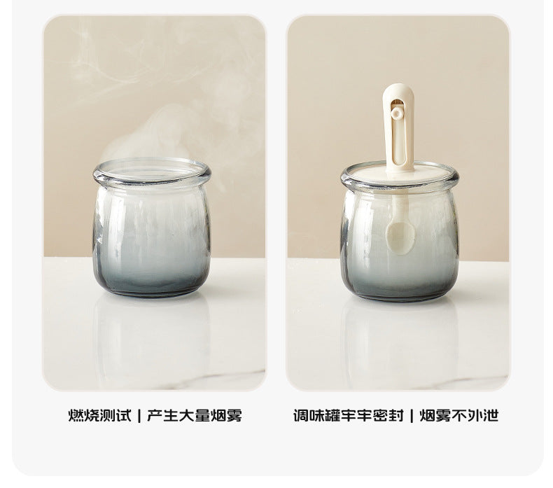 Retractable Seasoning Box Glass Kitchen Seasoning Jar Spoon Lid Integrated Monosodium Glutamate Seasoning Jar Household Salt Jar Seasoning Bottle suit