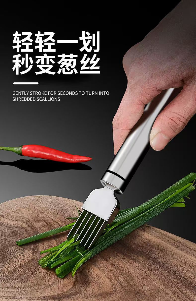 Stainless Steel Onion Cutter, Onion Knife, Shredder, Kitchen Tool, Shredding Knife, Multifunctional Kitchen Utensil with Hanging Hole, Grater