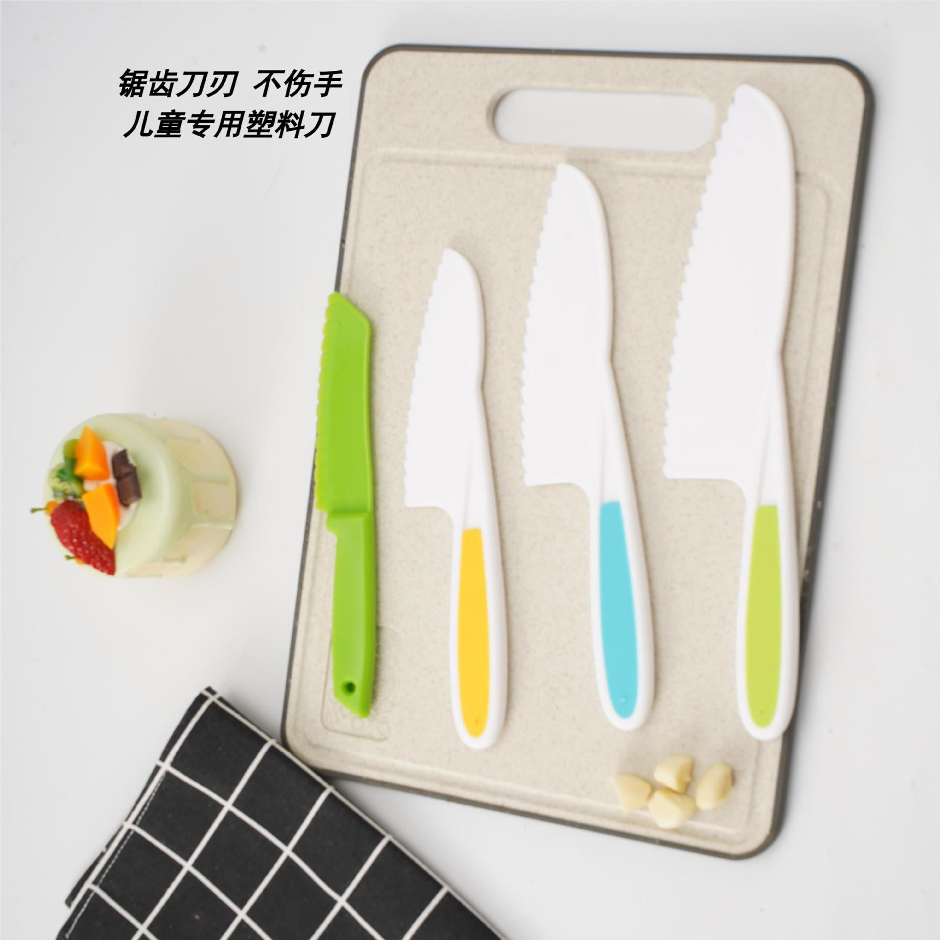 Children's Safety Food Knife Set 4-Piece Early Education Kitchen Plastic Knife Baking Bread Serrated Knife