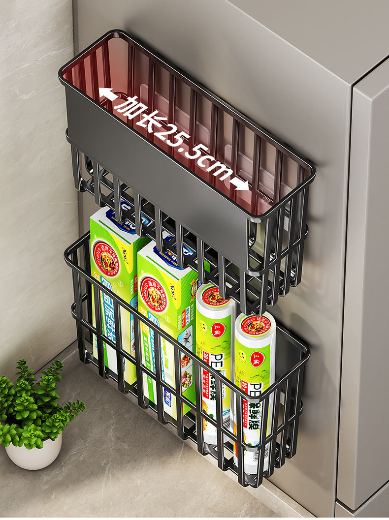 Kitchen Refrigerator Storage Rack for Cling Film, Paper Towels, and Condiments, Side Gap Organizer