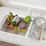 Stainless Steel Kitchen Telescopic Sink Rack Drying Bowl Chopsticks Wipe Household Dishes Multi-functional Storage Rack Cross-border - QueensalesOF