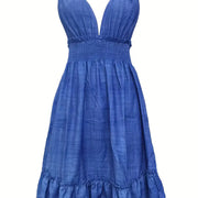 Vestido Plisado con Escote V — Elegancia Casual Moderna - QueensalesOF