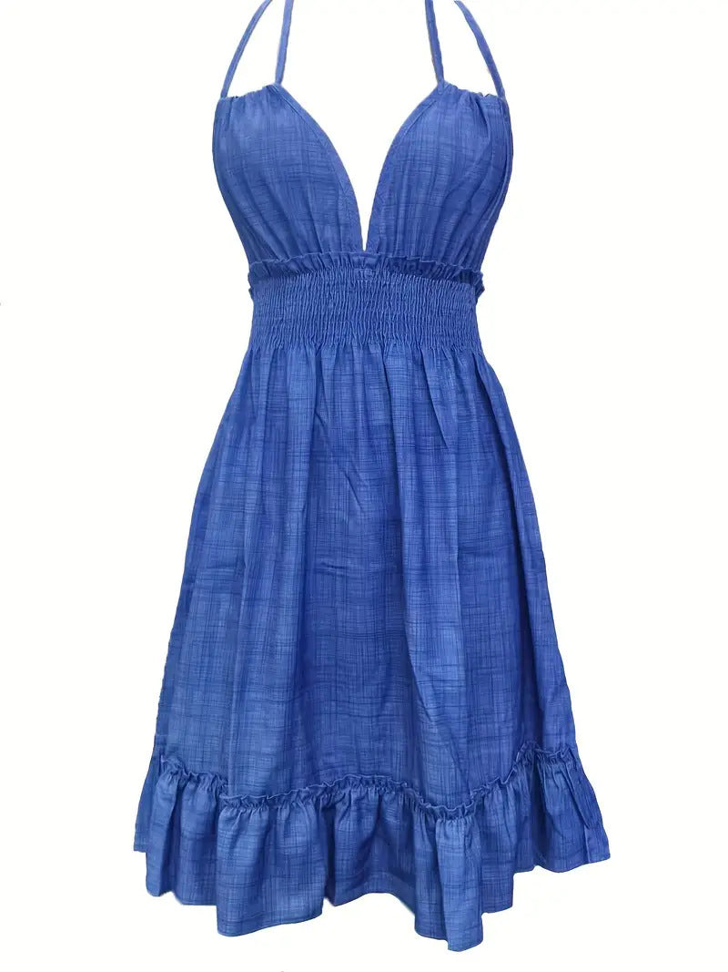 Vestido Plisado con Escote V — Elegancia Casual Moderna - QueensalesOF